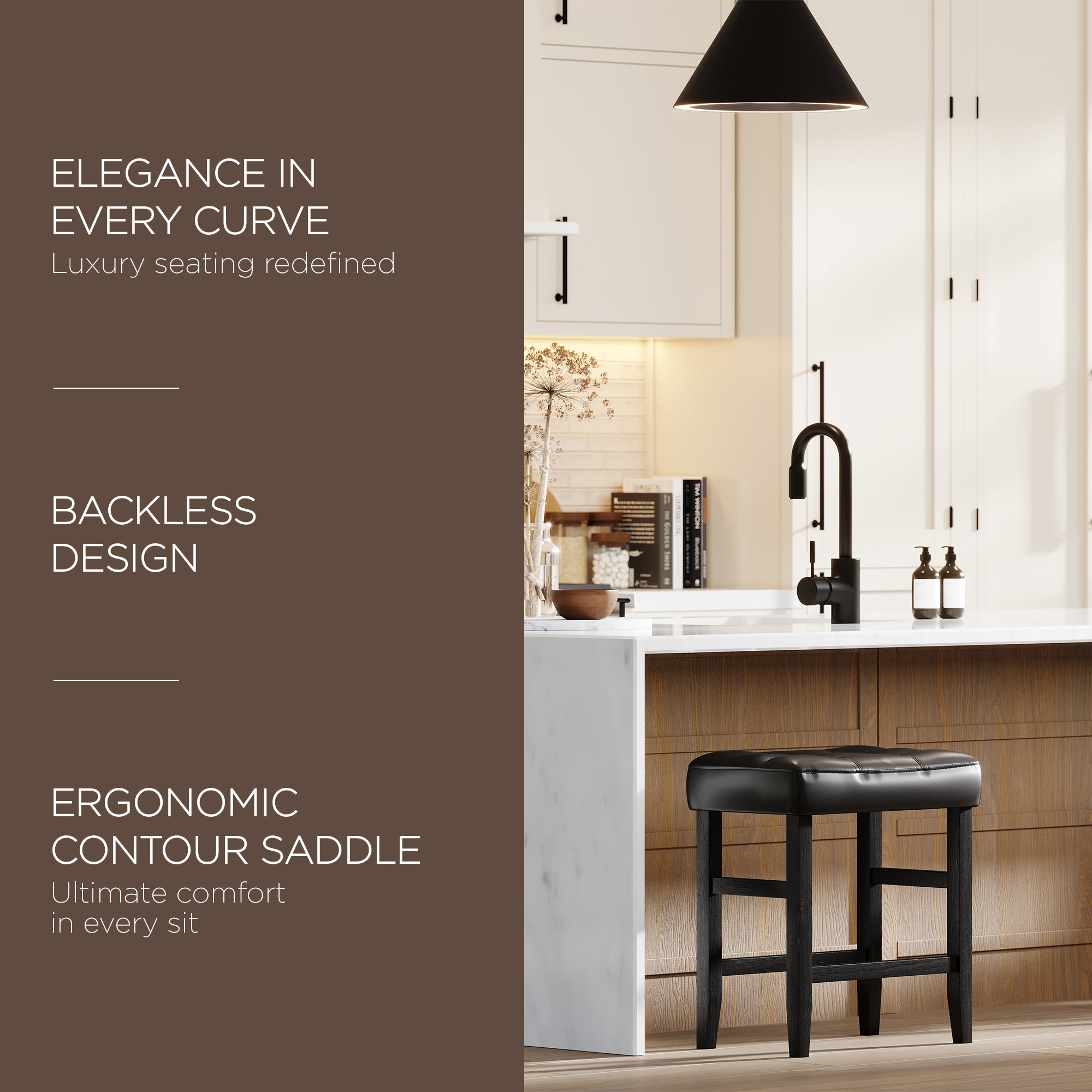Maven Lane Harper Counter Stool, Rustic Black Wood Finish, Set of 2 (Used)