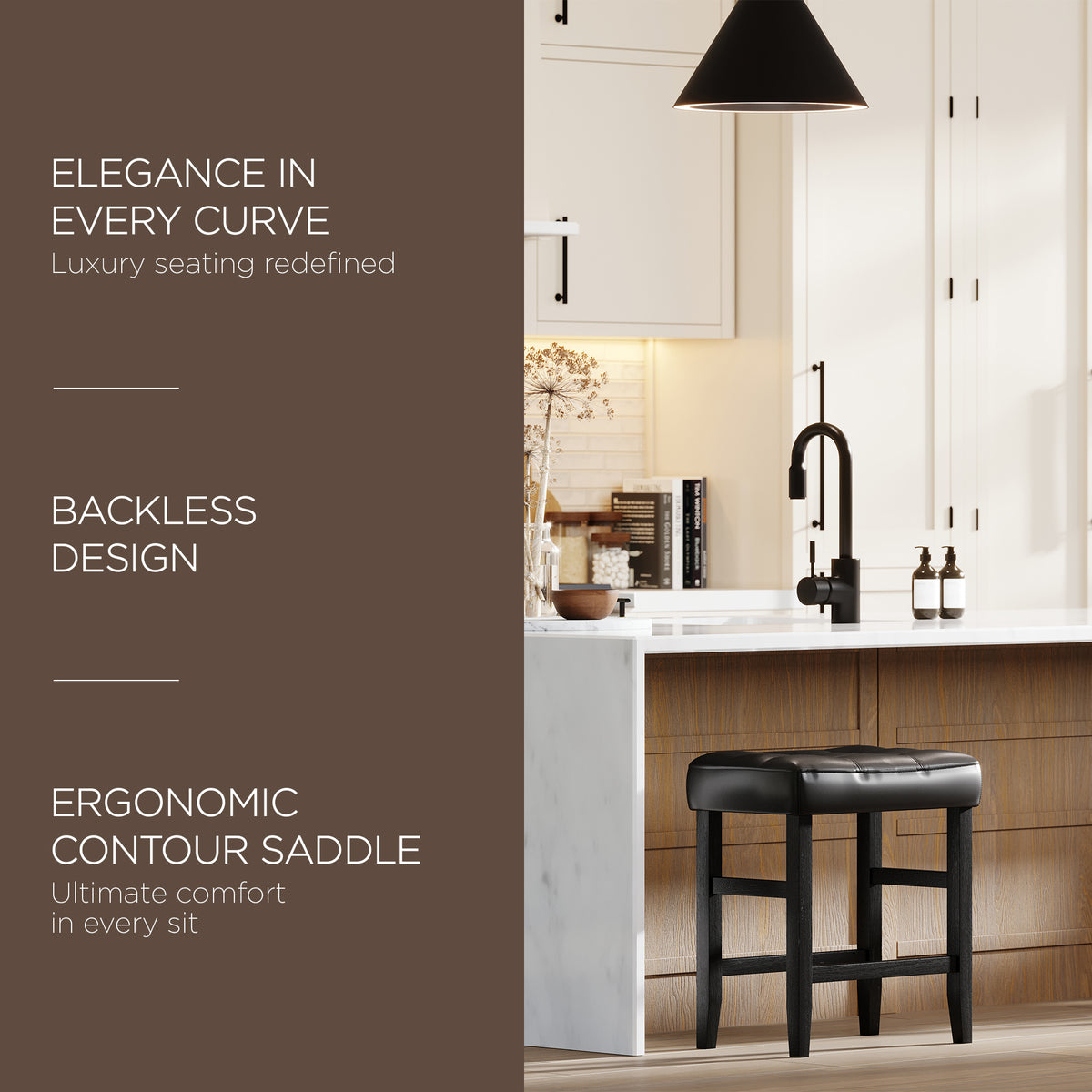 Maven Lane Harper Counter Stool, Rustic Black Wood Finish, Set of 2 (Used)