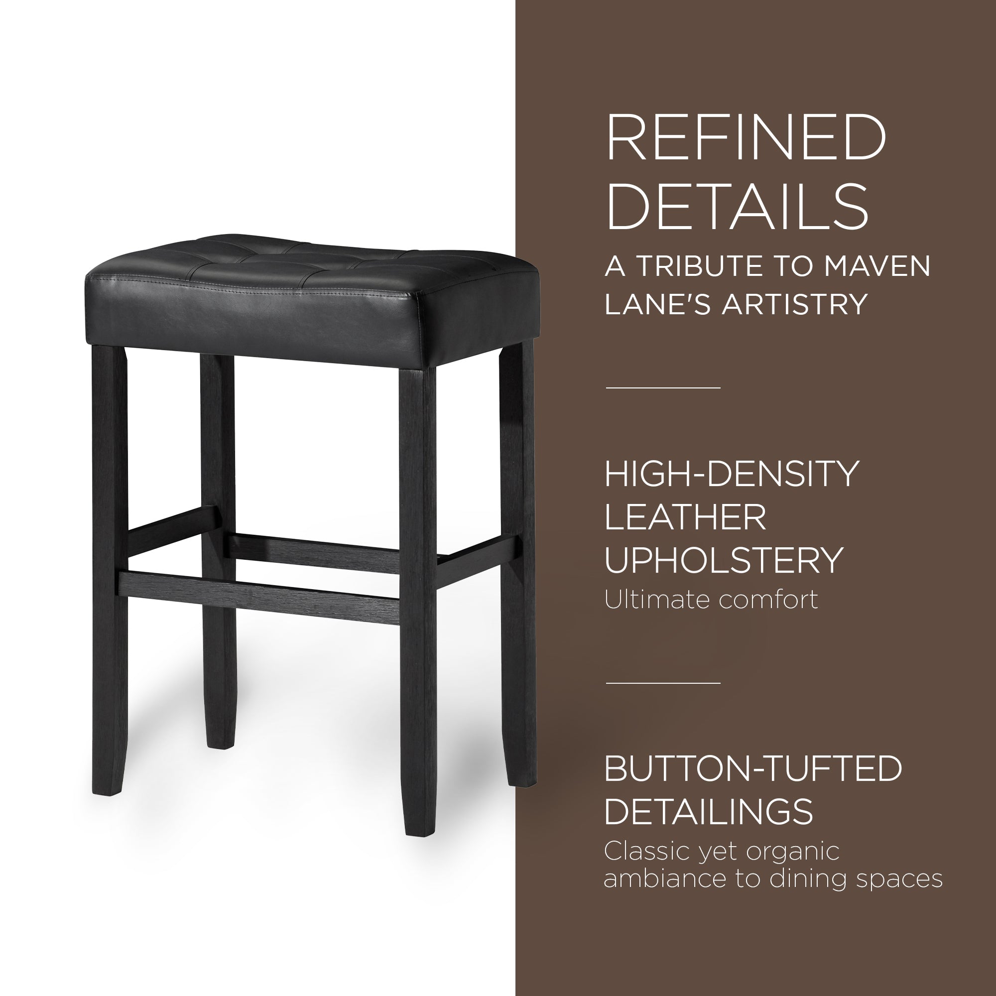 Carte: Home Bar Stool in Rustic Black Wood Finish w/Vegan Leather,2pc(Open Box) - VMInnovations