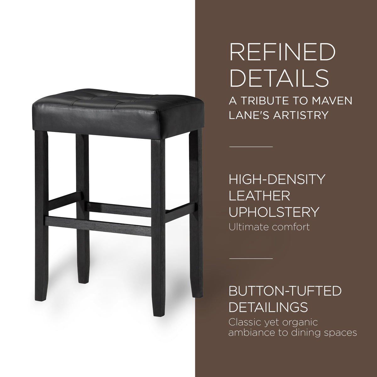 Carte: A La Carte Home Harper Bar Stool in Rustic Black Wood Finish w/ Black Vegan Leather, Set of 2 - VMInnovations