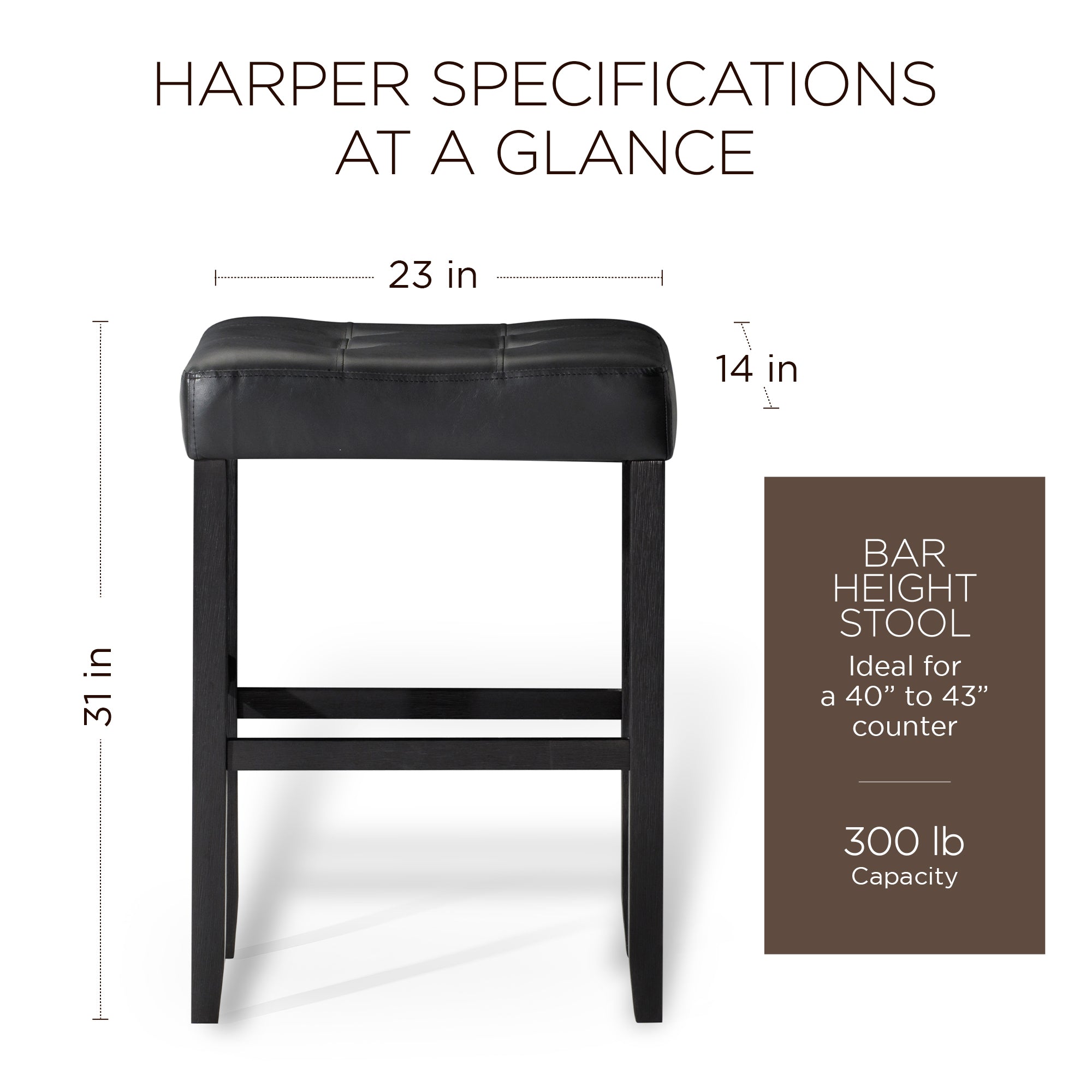 Carte: A La Carte Home Harper Bar Stool in Rustic Black Wood Finish w/ Black Vegan Leather, Set of 2 - VMInnovations