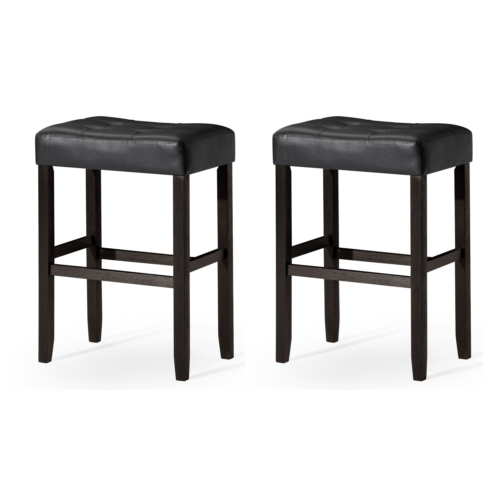 Carte: A La Carte Home Harper Bar Stool in Rustic Black Wood Finish w/ Black Vegan Leather, Set of 2 - VMInnovations