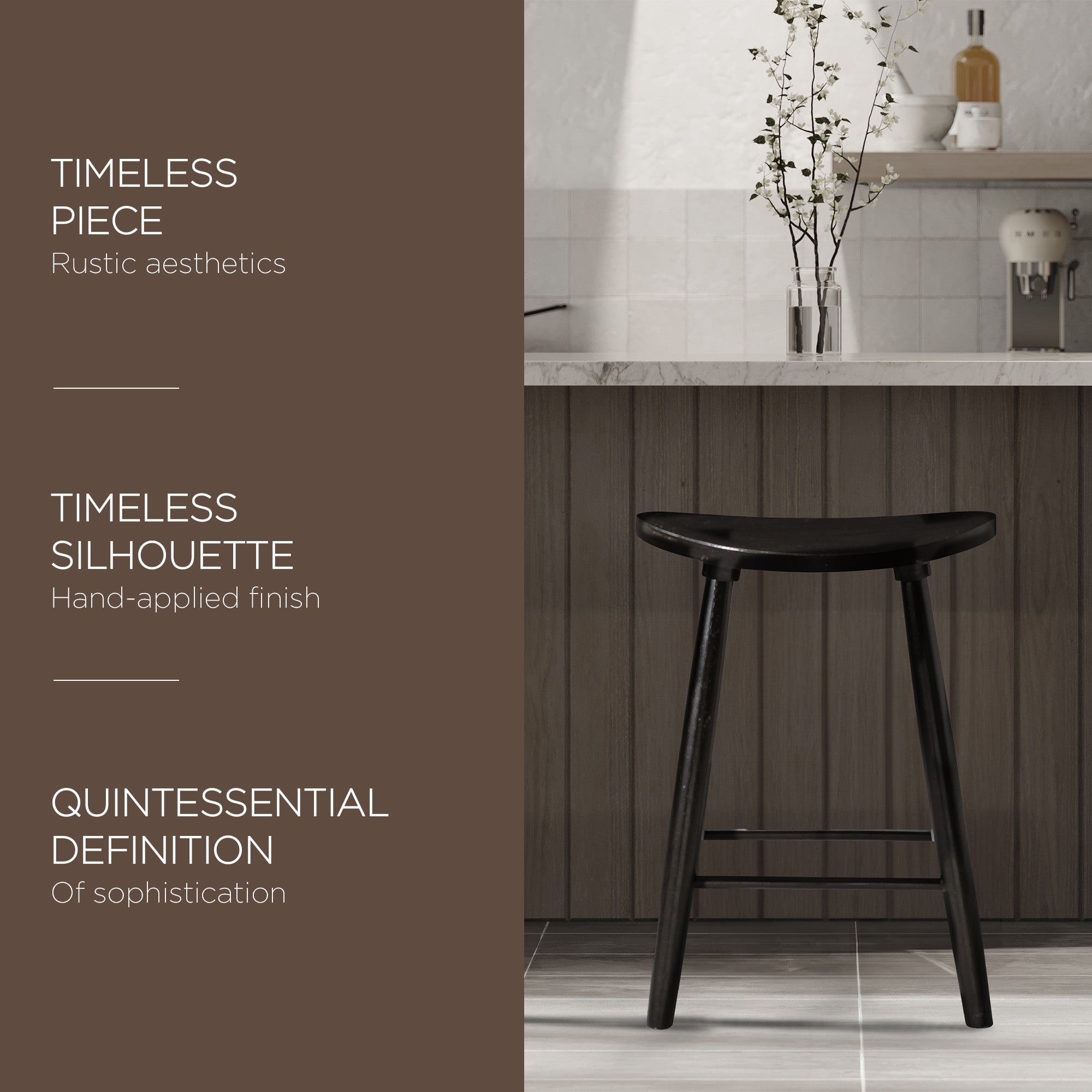 Maven Lane Luna Counter Stool in Rustic Black Wood Finish, Set of 2