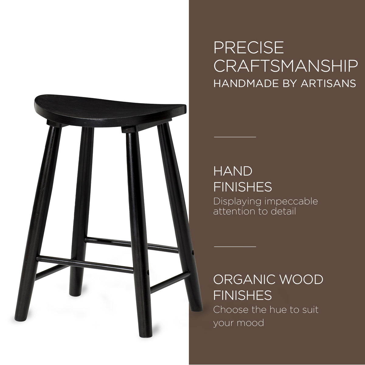 Maven Lane Luna Counter Stool in Rustic Black Wood Finish, Set of 2