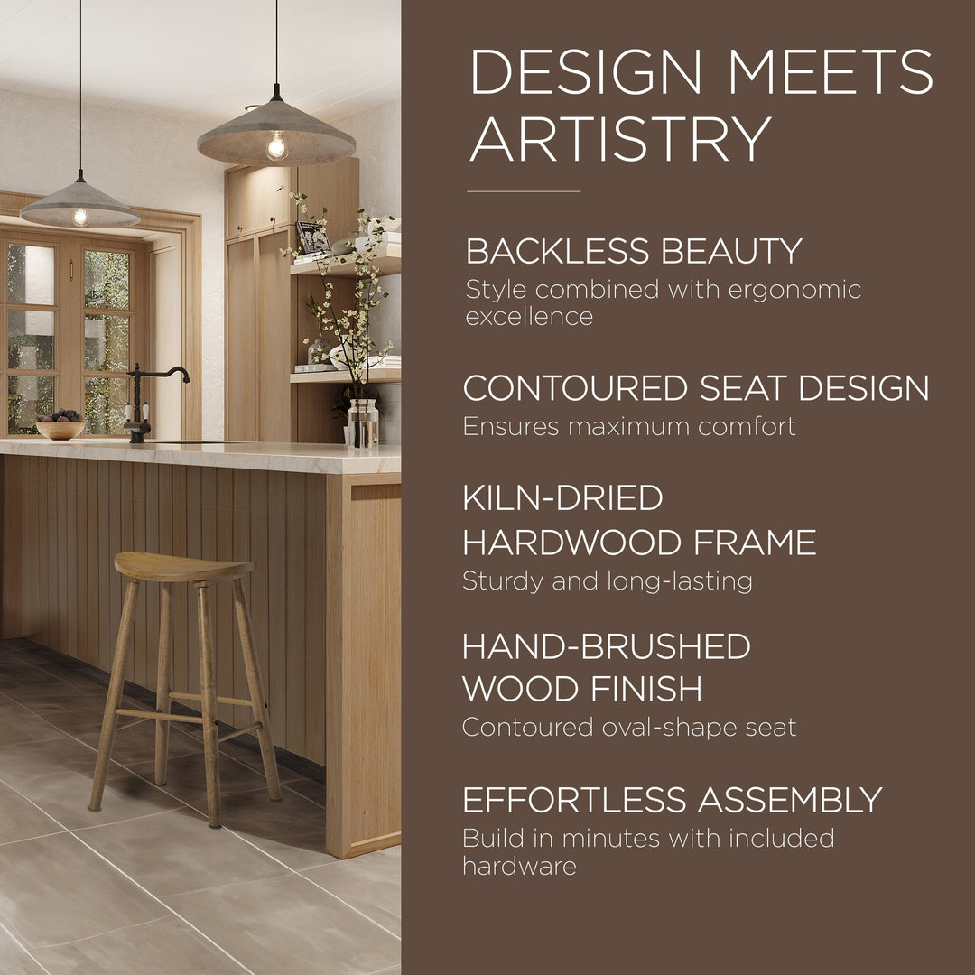 Maven Lane Luna Bar Stool in Rustic Natural Wood Finish - VMInnovations