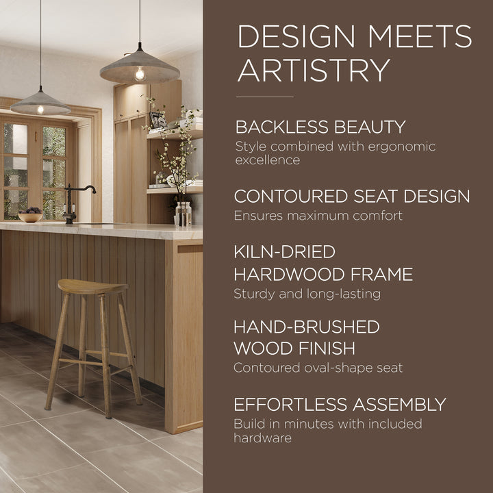 Maven Lane Luna Bar Stool in Rustic Natural Wood Finish - VMInnovations