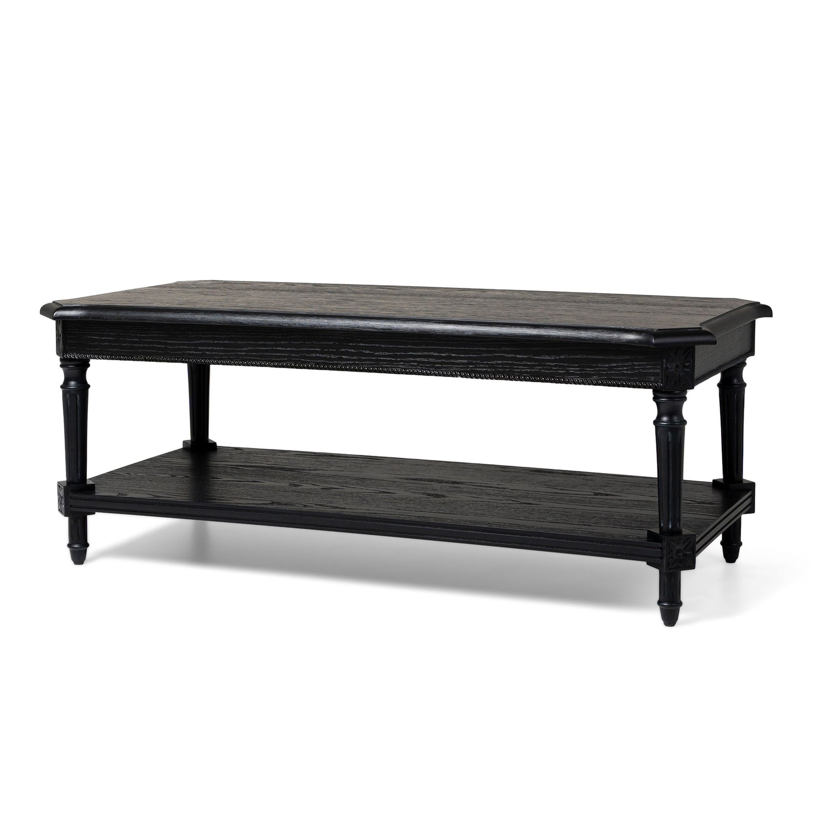 Maven Lane Pullman Traditional Rectangular Wooden Coffee Table, Antiqued Black - VMInnovations