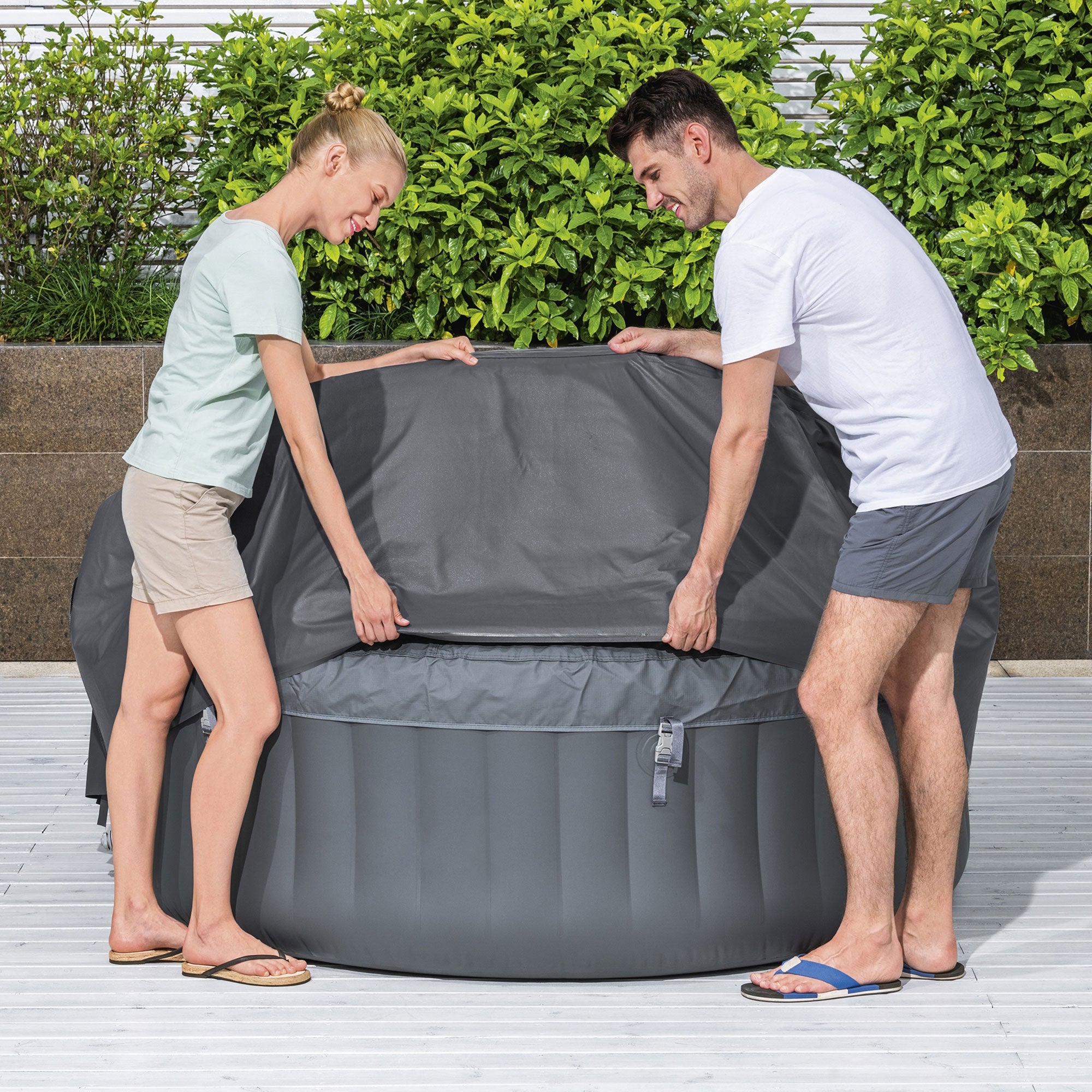 Bestway Fiji SaluSpa Hot Tub Spa & EnergySense Thermal Protective Cover, Gray - VMInnovations