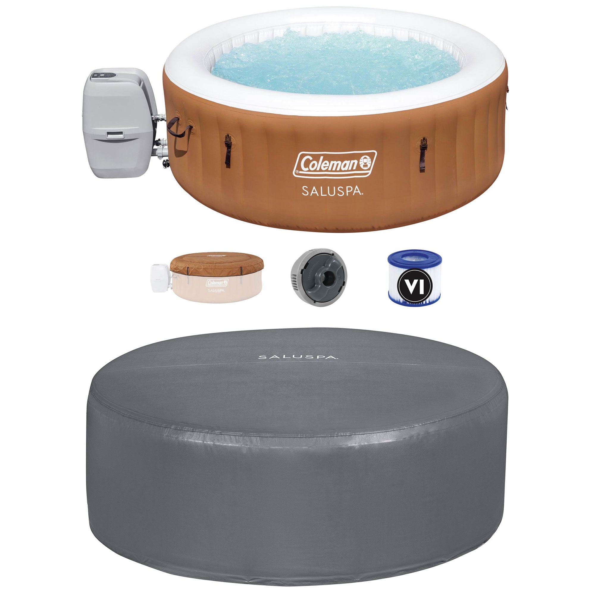 Coleman SaluSpa Inflatable Hot Tub Spa & EnergySense Thermal Spa Cover, Gray