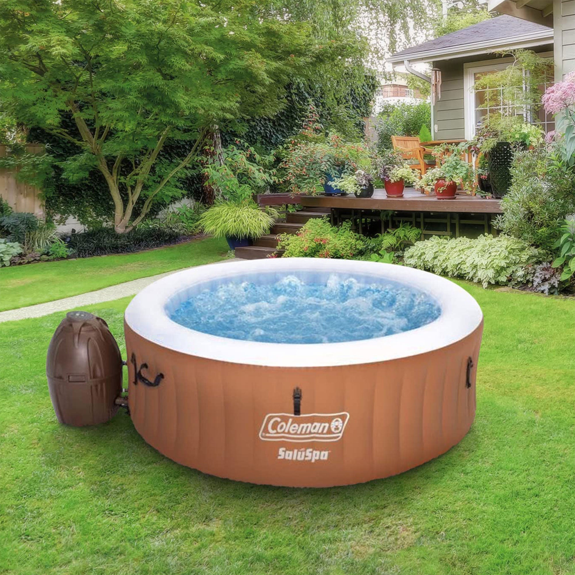 Coleman SaluSpa Inflatable Hot Tub Spa & EnergySense Thermal Spa Cover, Gray