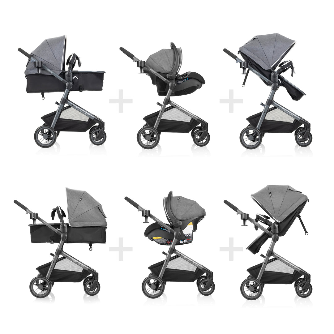 Evenflo Pivot Vizor Travel System with LiteMax Infant Car Seat, Chasse Black - VMInnovations