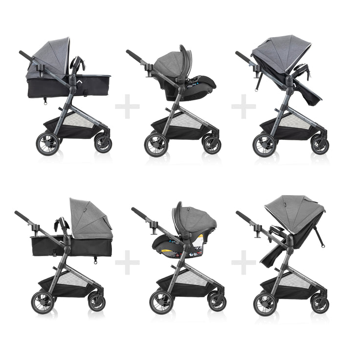 Evenflo Pivot Vizor Travel System with LiteMax Infant Car Seat, Chasse Black - VMInnovations