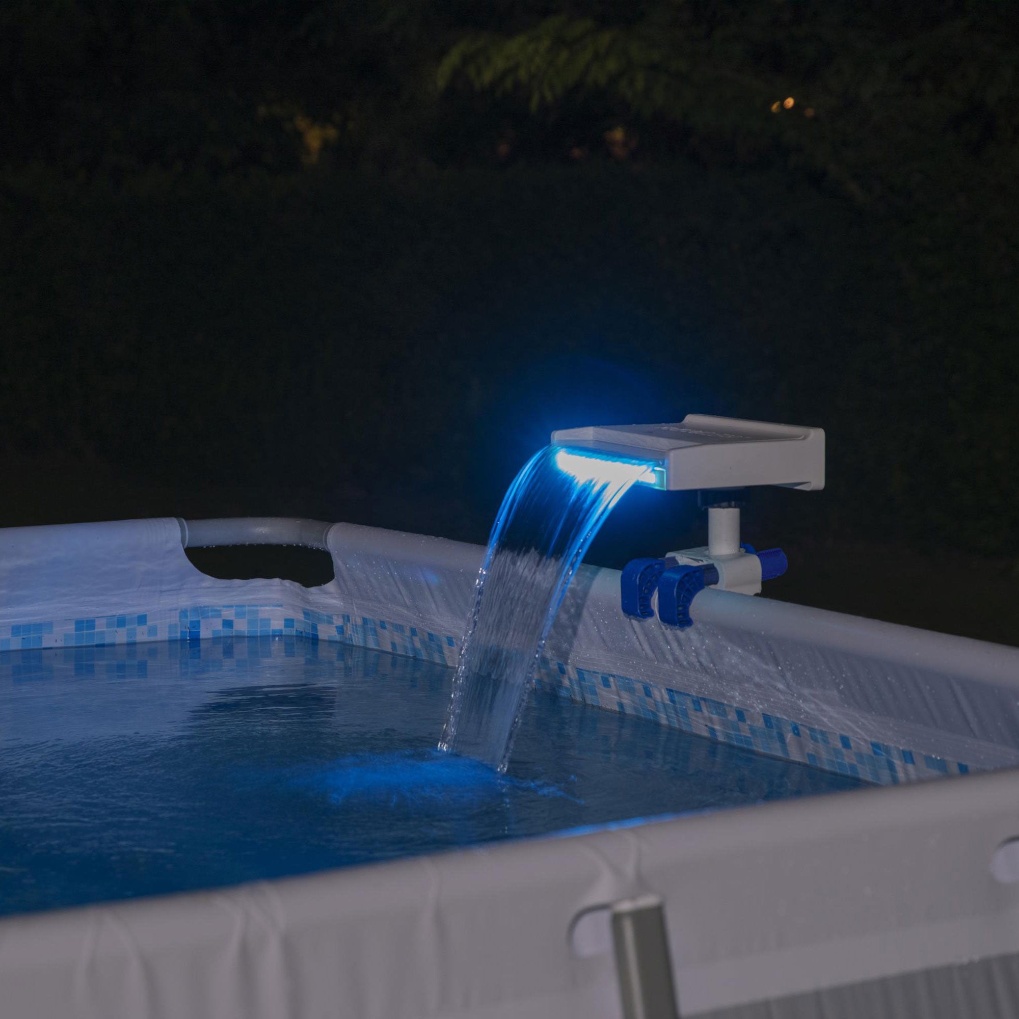 Bestway Multicolor LED Waterfall & 14'x42" Round Above Ground Swimming Pool Set