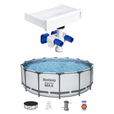 Bestway Multicolor LED Waterfall & 14'x48" Round Above Ground Swimming Pool Set