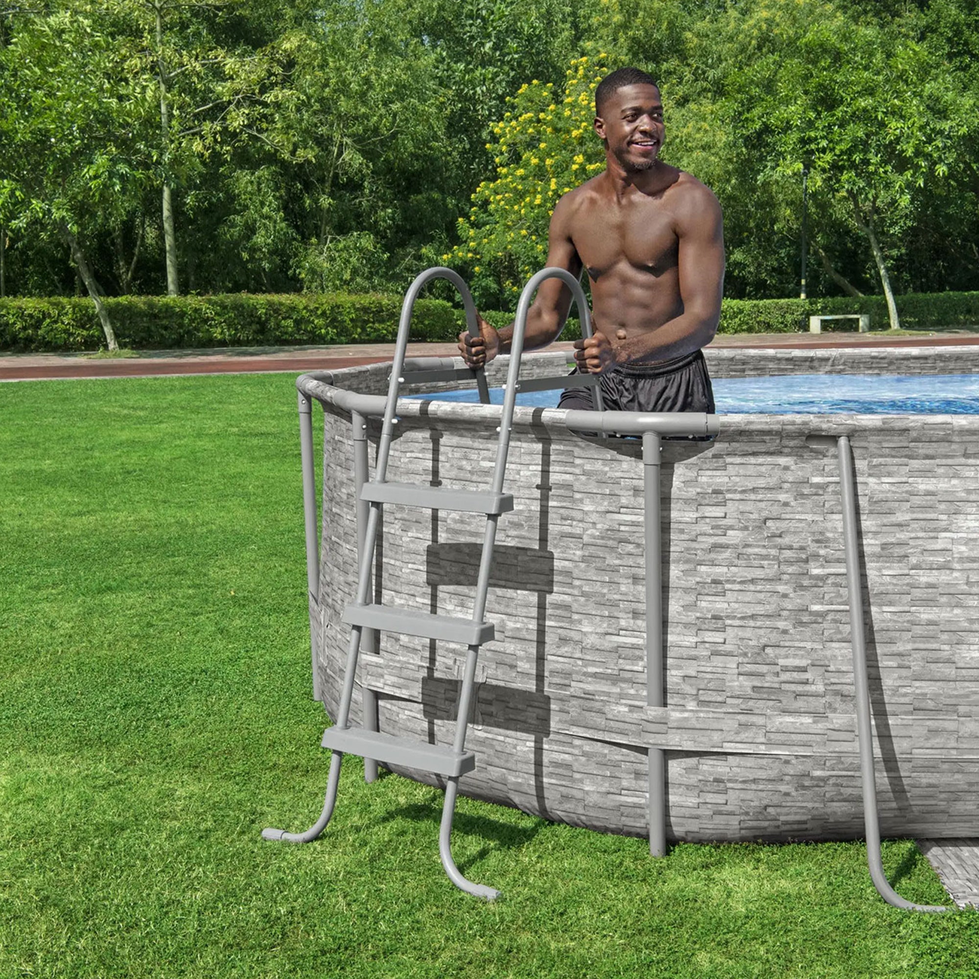 Bestway Flowclear UPF Canopy with Power Steel 14'x8'2"x39.5" Swim Vista Pool Set