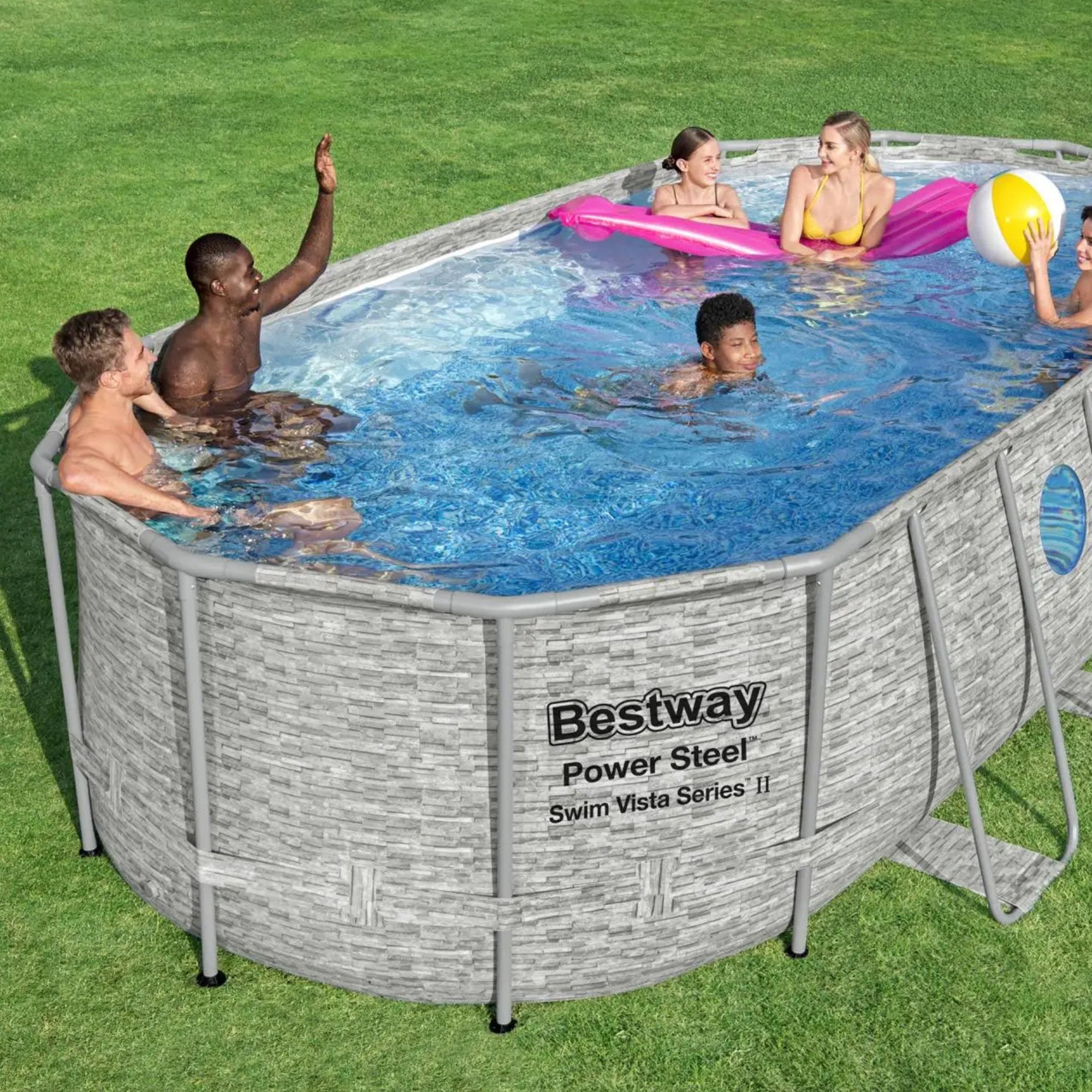 Bestway Flowclear UPF Canopy with Power Steel Swim Vista Above Ground Pool Set