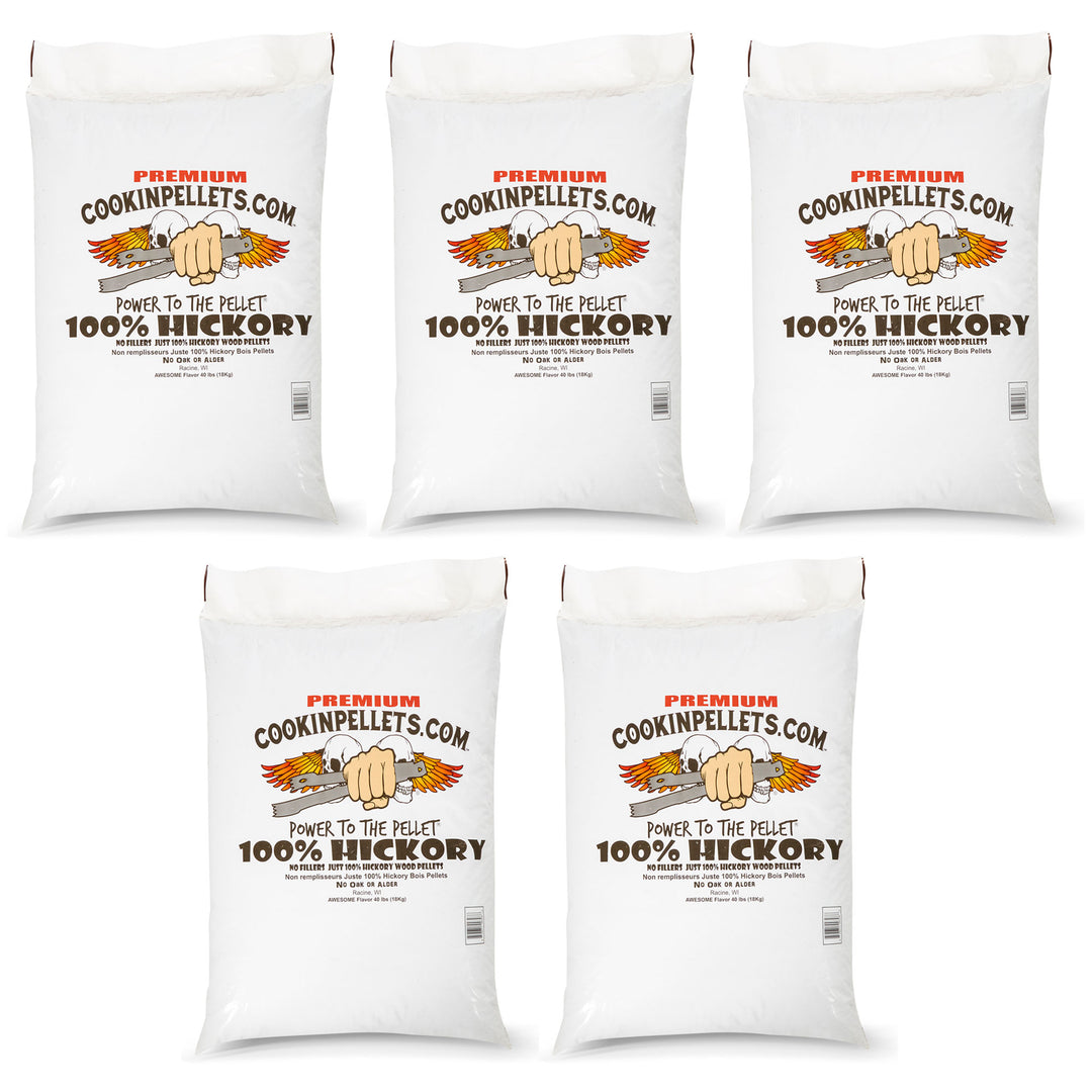 CookinPellets 40 lb Premium Hickory Hardwood Grill Smoker Wood Pellets (5 Pack) - VMInnovations