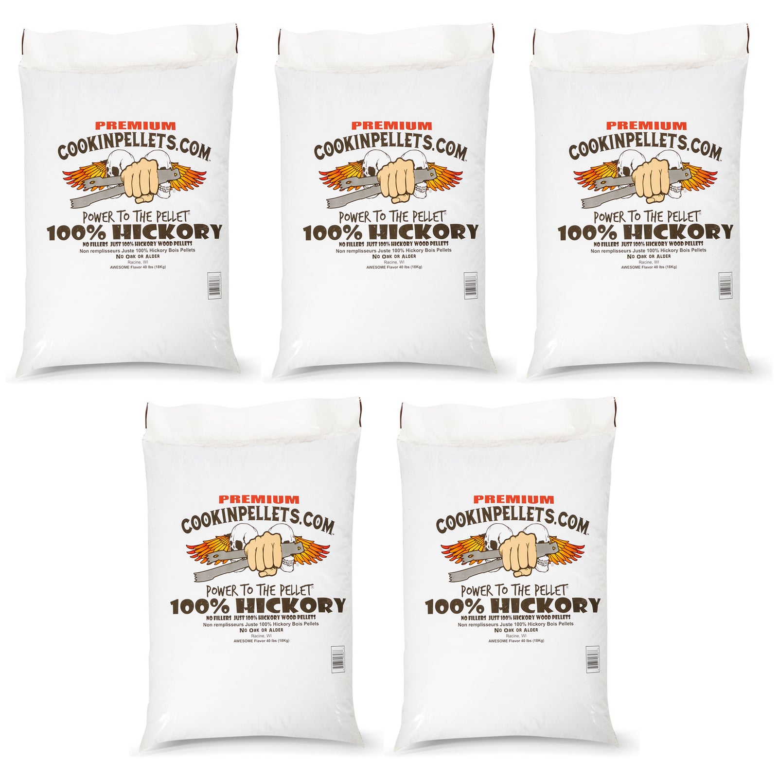 CookinPellets 40 lb Premium Hickory Hardwood Grill Smoker Wood Pellets (5 Pack) - VMInnovations