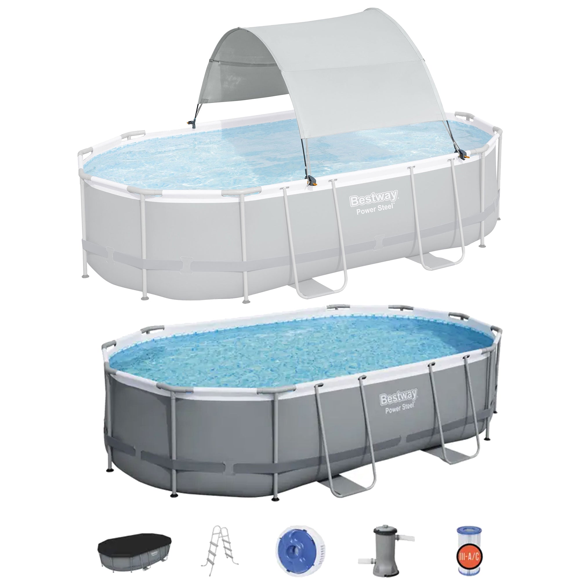 Bestway Flowclear UPF Canopy with Power Steel 16' x 10' x 42" Swimming Pool Set