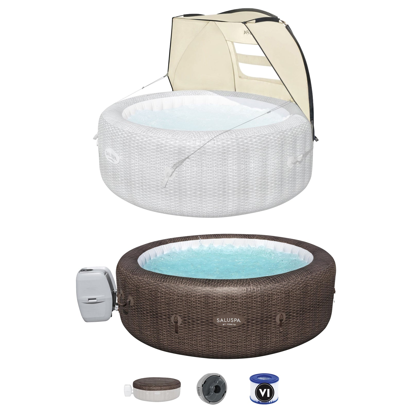 Bestway SaluSpa Sun Shade Canopy w/ St Mortiz SaluSpa Inflatable Outdoor Hot Tub - VMInnovations