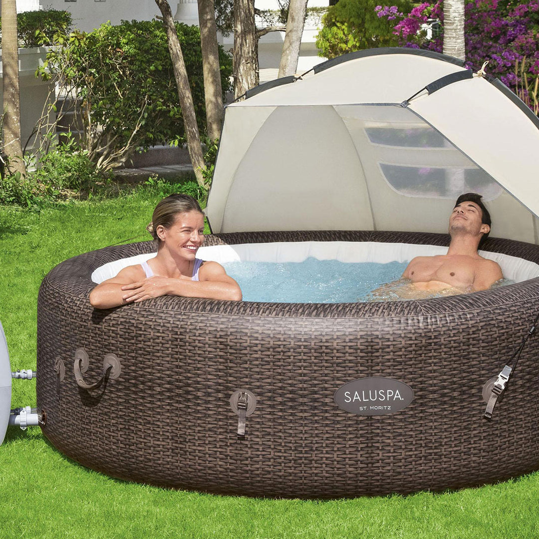 Bestway SaluSpa Sun Shade Canopy w/ St Mortiz SaluSpa Inflatable Outdoor Hot Tub - VMInnovations