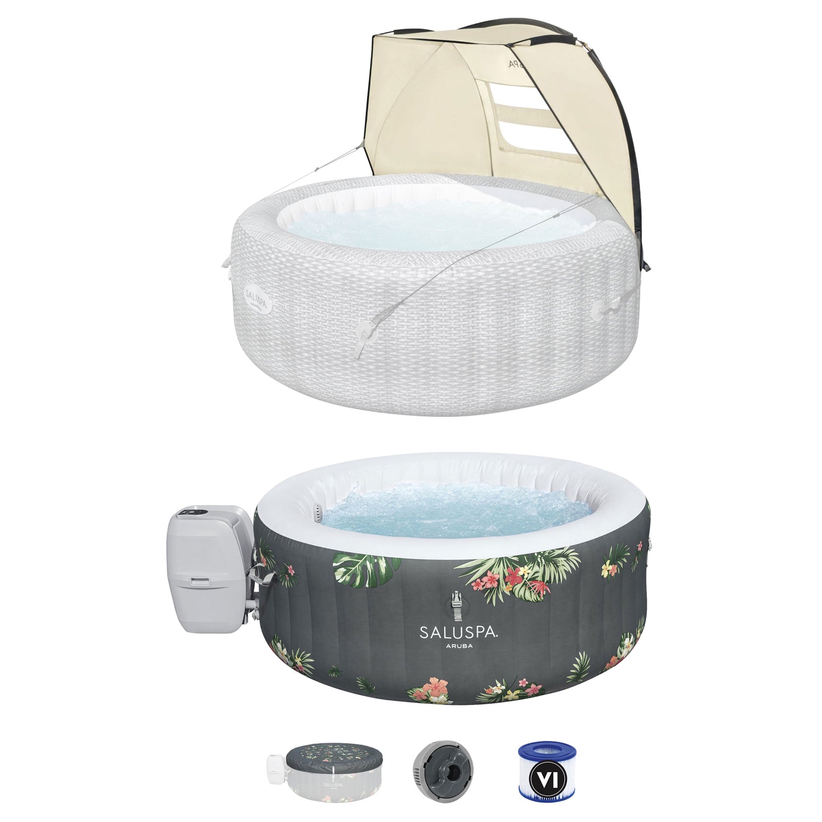 Bestway SaluSpa Sun Shade Canopy with Aruba SaluSpa Inflatable Outdoor Hot Tub - VMInnovations