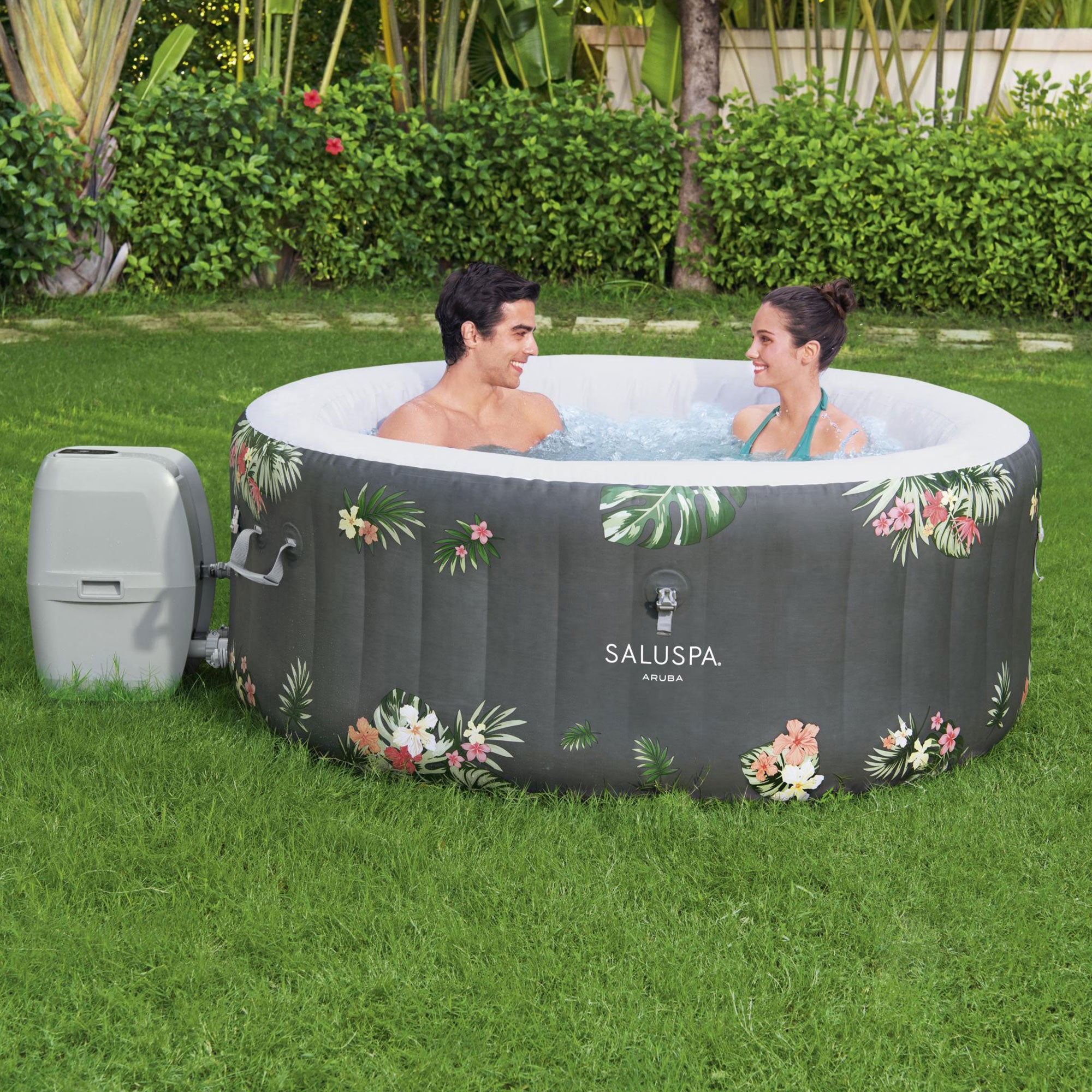Bestway SaluSpa Sun Shade Canopy with Aruba SaluSpa Inflatable Outdoor Hot Tub - VMInnovations
