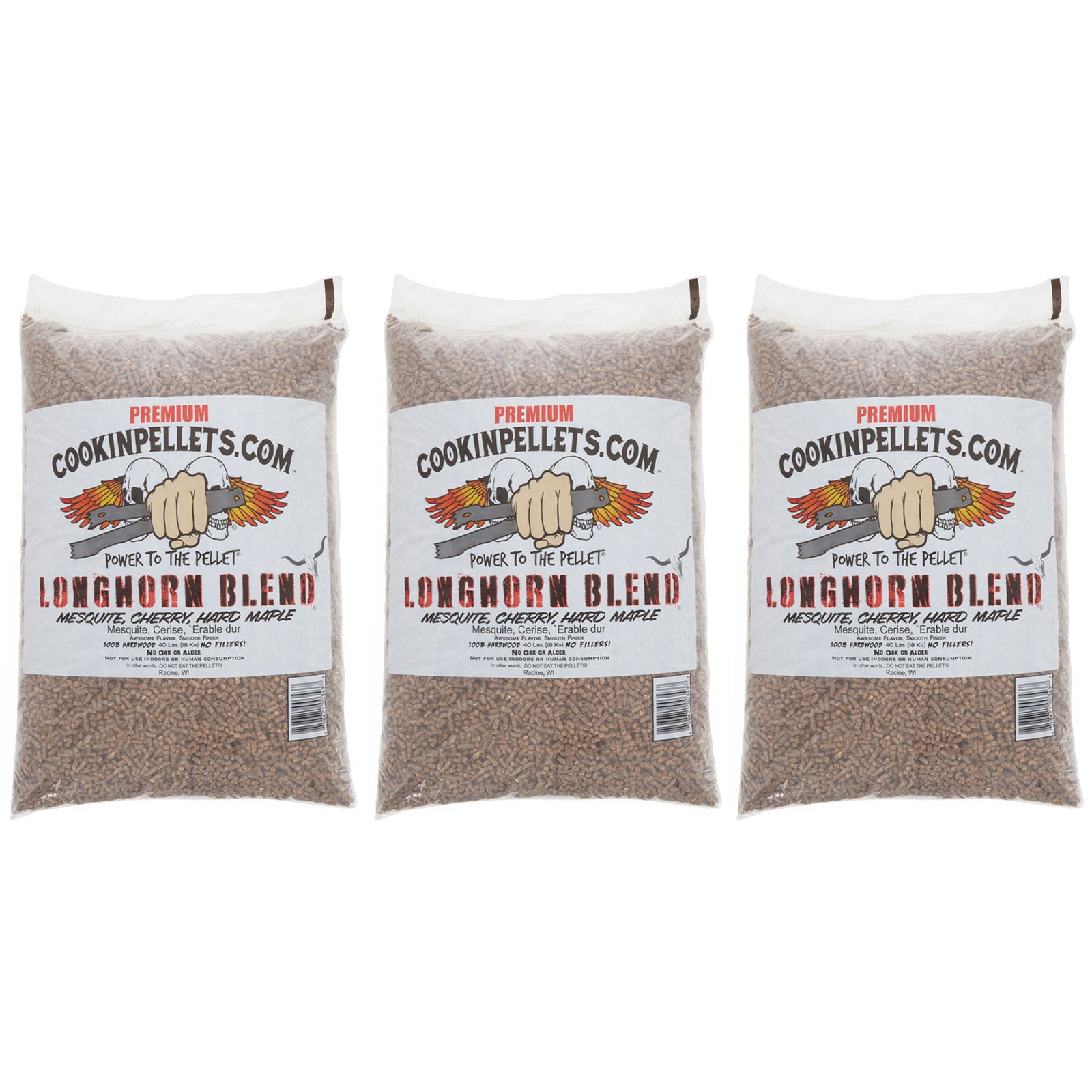 CookinPellets Premium 40 Lbs Longhorn Blend Grill Smoker Wood Pellets, (3 Pack) - VMInnovations
