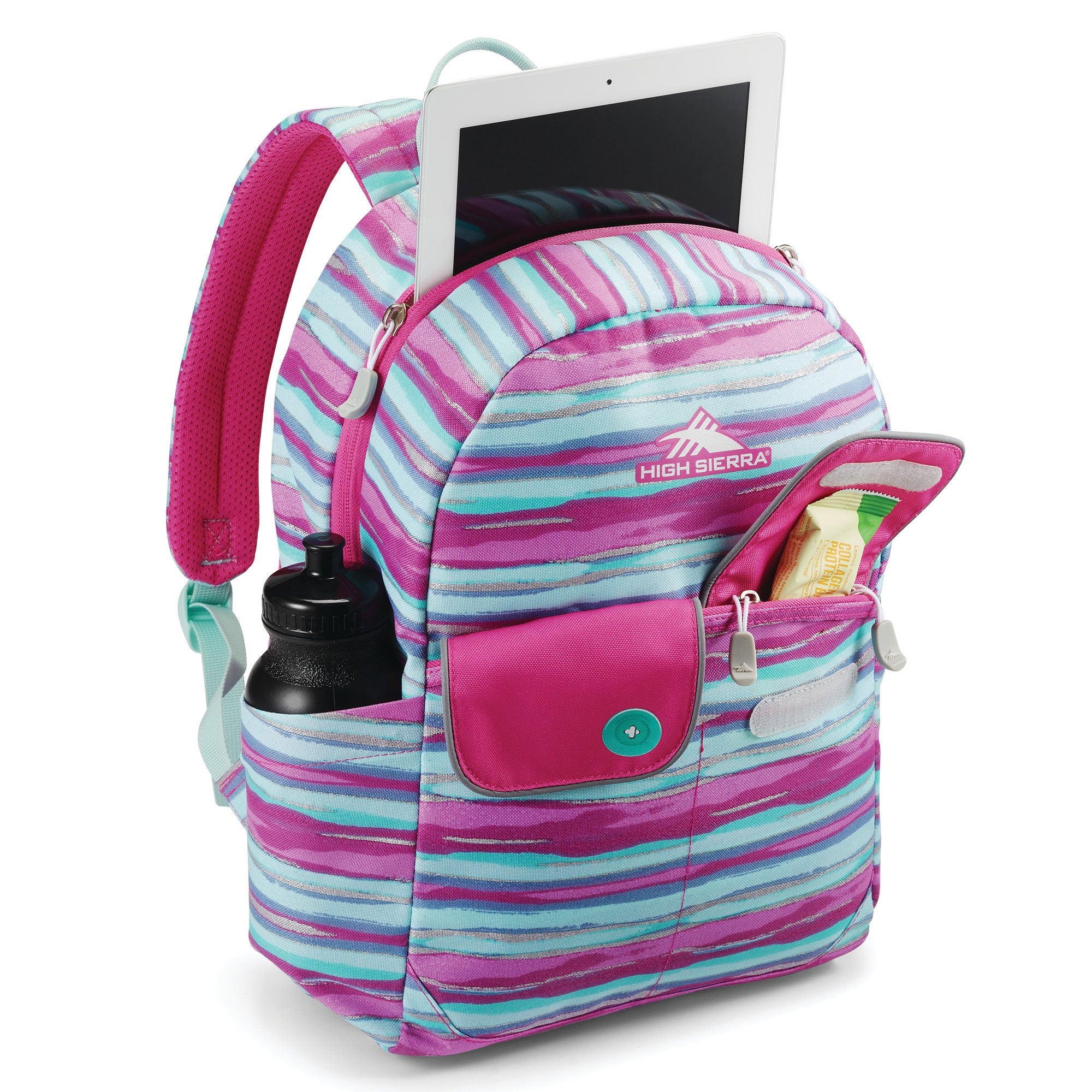 High Sierra Chiqui School Backpack with Tablet Sleeve, 18L, Watercolor Stripes