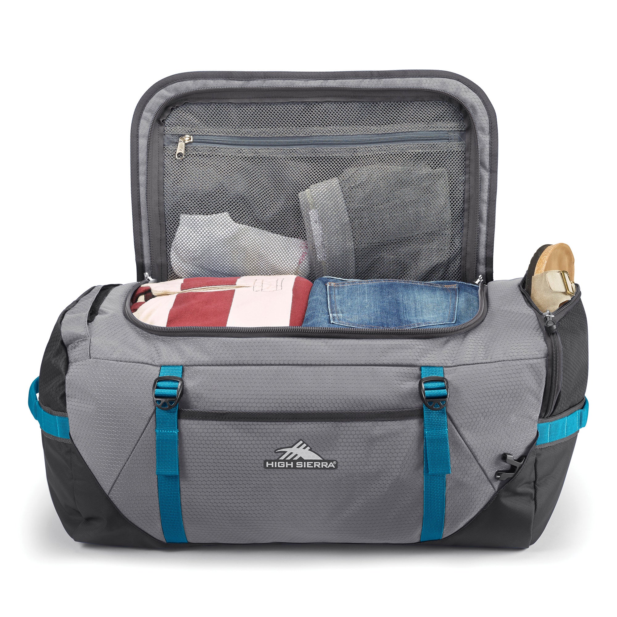 High Sierra Fairlead Travel Overnight Duffel Backpack Gym Bag, Steel Gray/Blue - VMInnovations