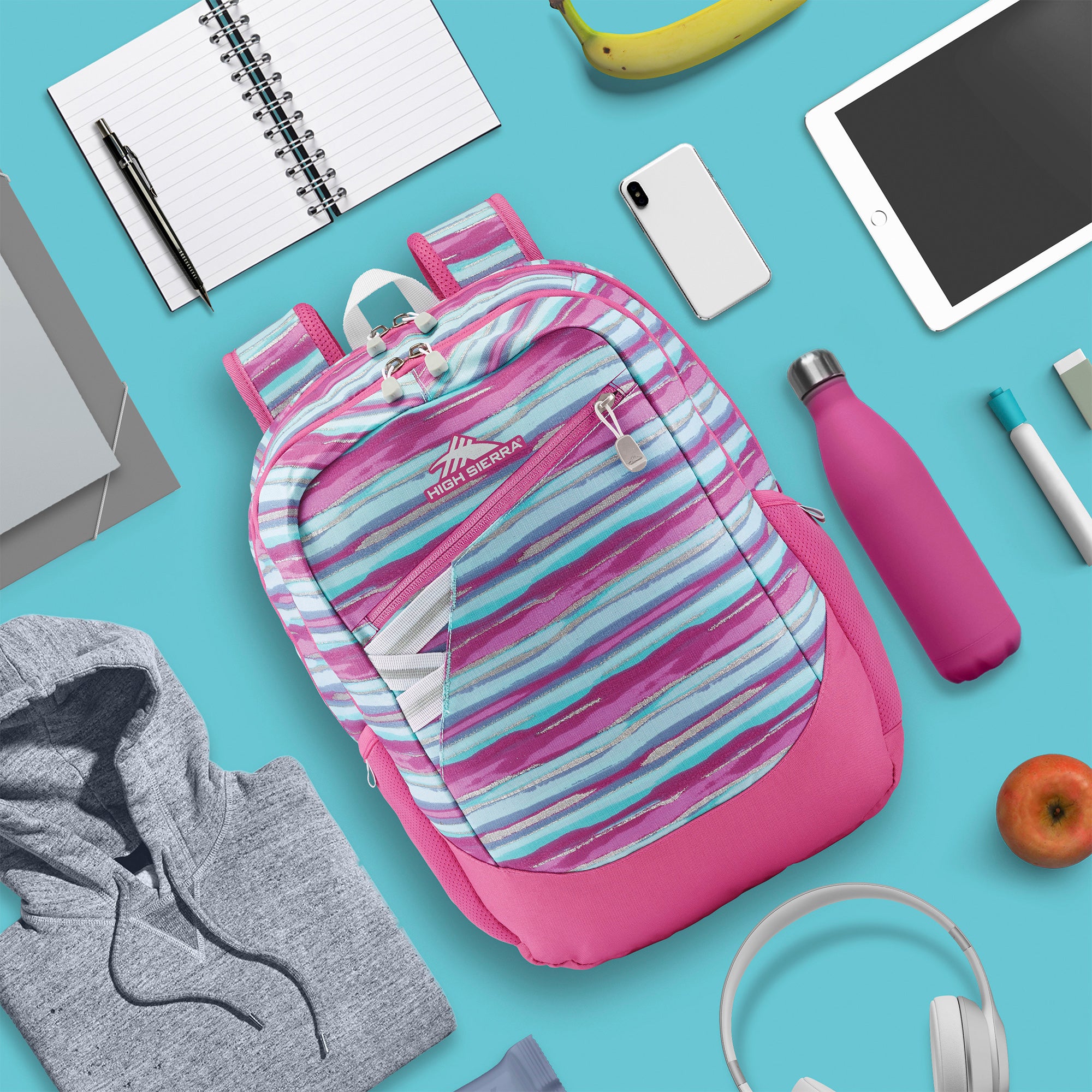 High Sierra Outburst 2.0 Backpack w/ Laptop Sleeve, Watercolor Stripes(Open Box)