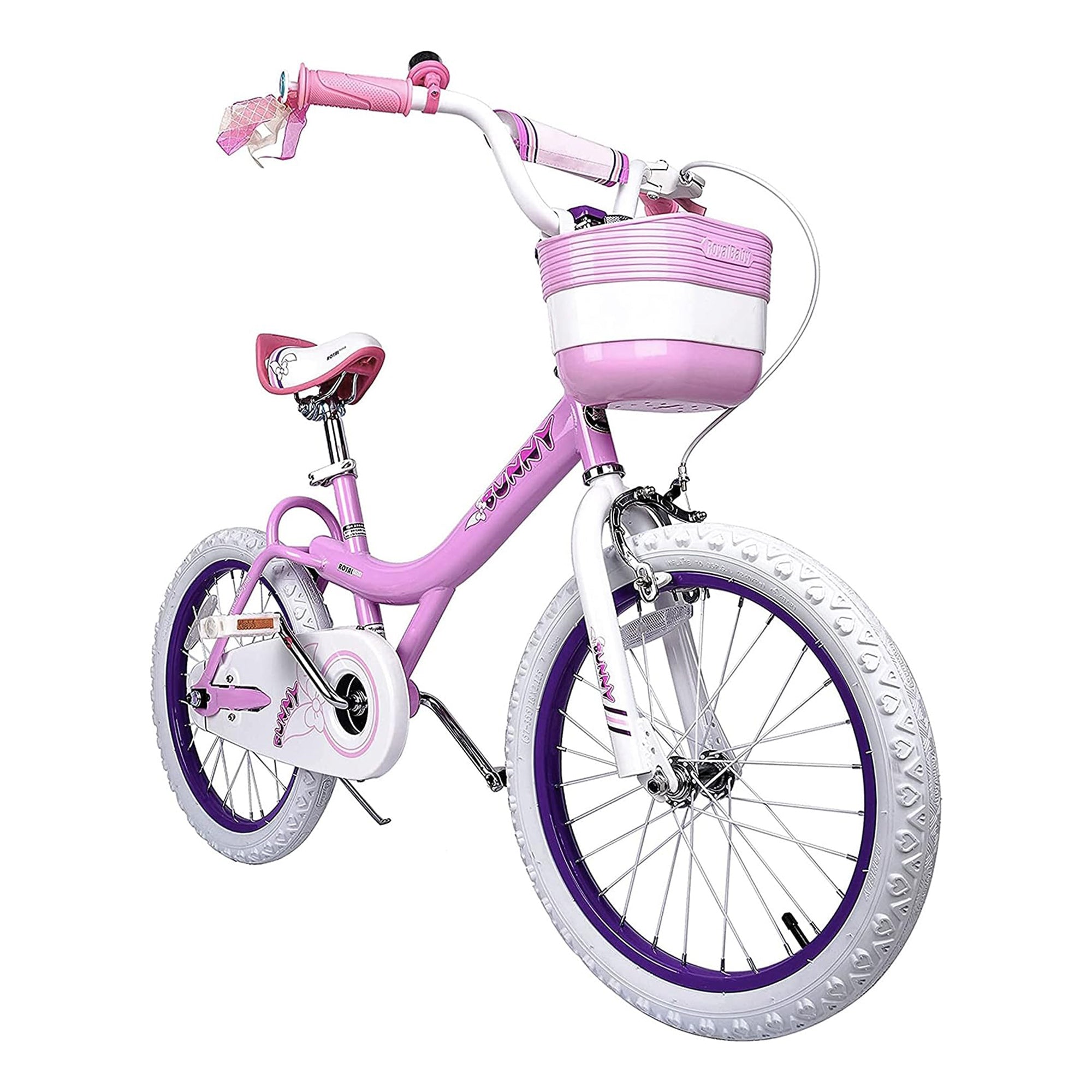 RoyalBaby 18" Kids Bike w/Kickstand, Dual Brakes, Basket & Bell, Pink (Open Box) - VMInnovations