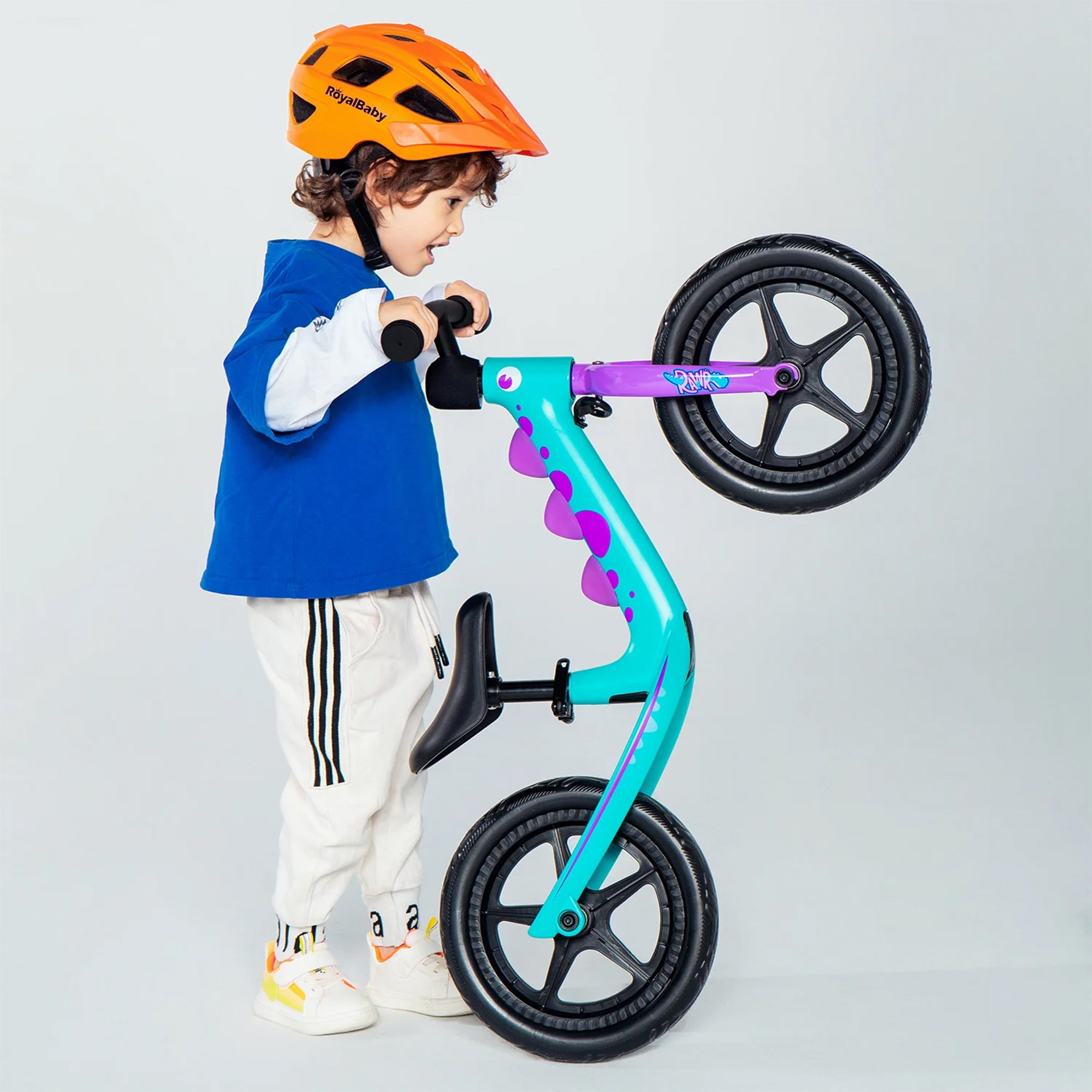 RoyalBaby Dinosaur 12 Inch Frame Toddler Kids Balance Bike, Teal (Used) - VMInnovations