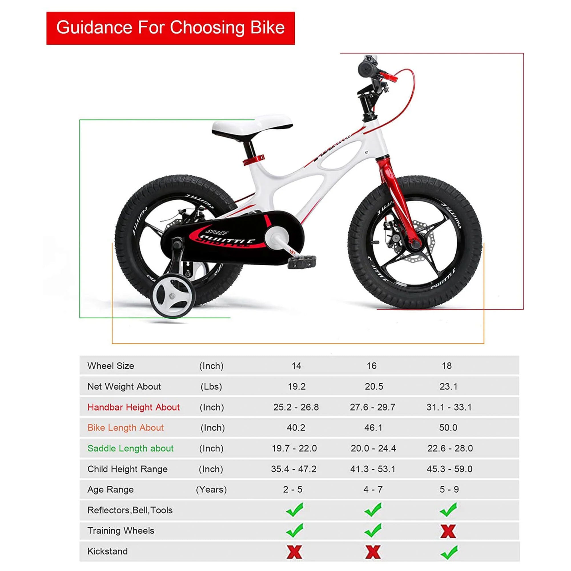 RoyalBaby Space Shuttle 16" Magnesium Alloy Kids Bicycle, White & Red (Open Box) - VMInnovations