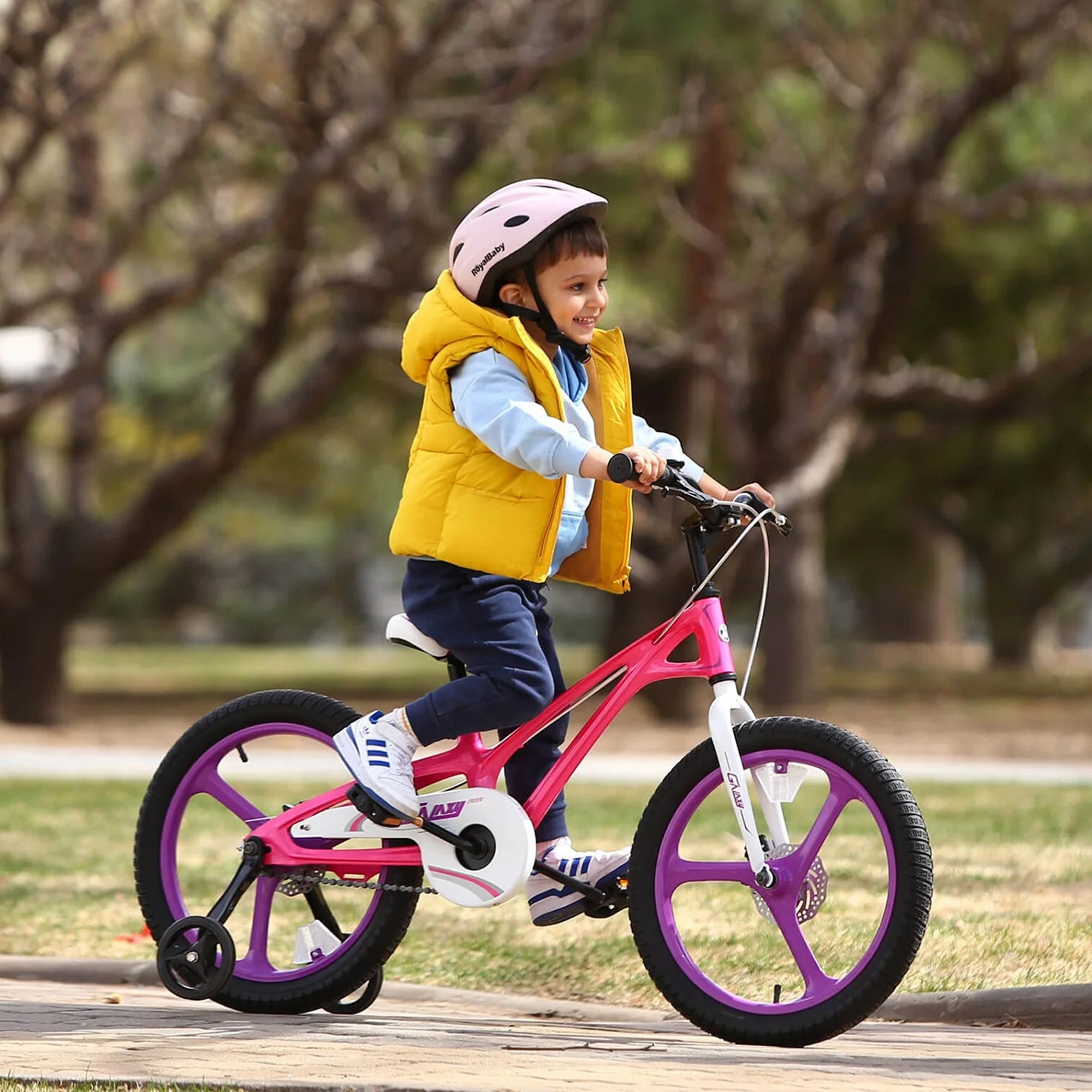 RoyalBaby RoyalMg Galaxy Fleet 16" Kids Bicycle with Training Wheels, Fuchsia - VMInnovations