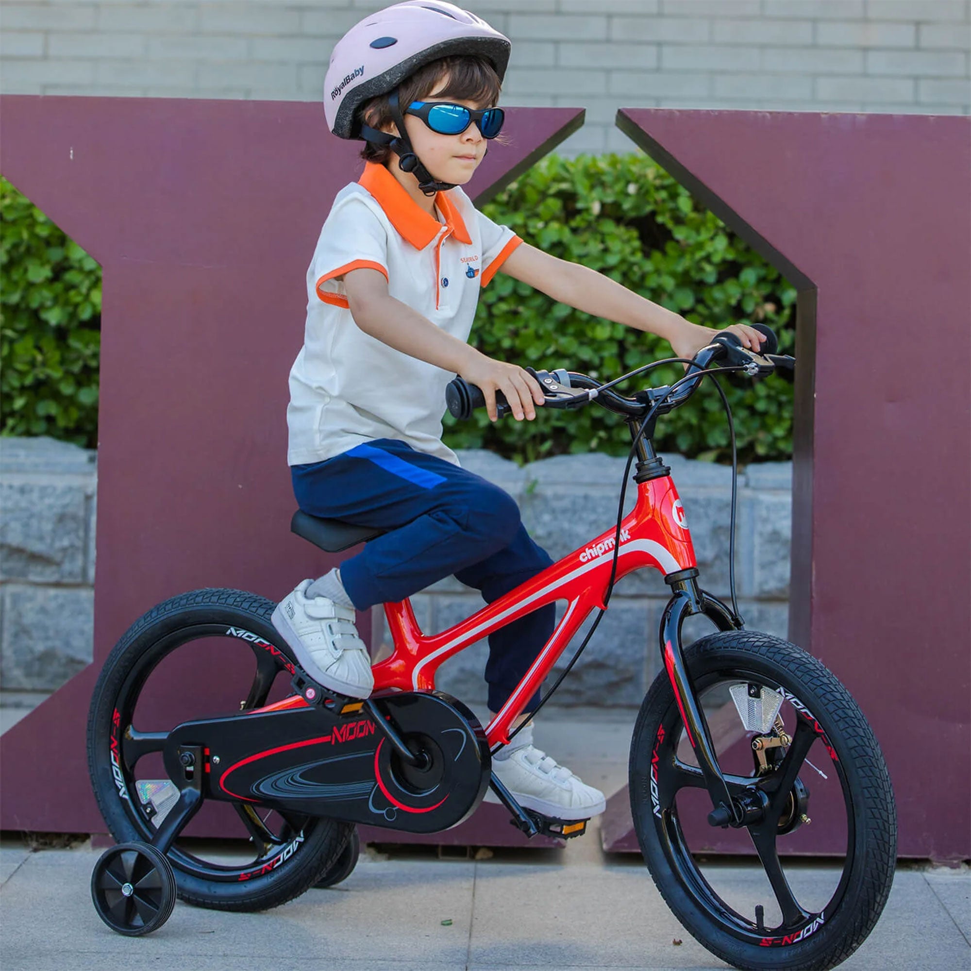 RoyalBaby Moon-5 16" Magnesium Bicycle w/Training Wheels & Kickstand, Red (Used) - VMInnovations