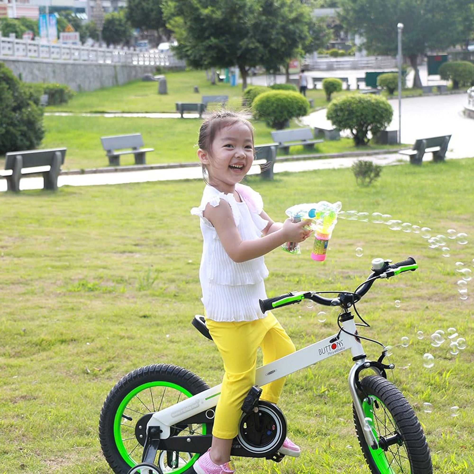 RoyalBaby Buttons 18" Bike w/Kickstand & Training Wheels, Matte Blue (Open Box) - VMInnovations