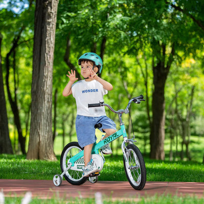 RoyalBaby Formula 16 Inch Kids Bike with Kickstand and Training Wheels, Green