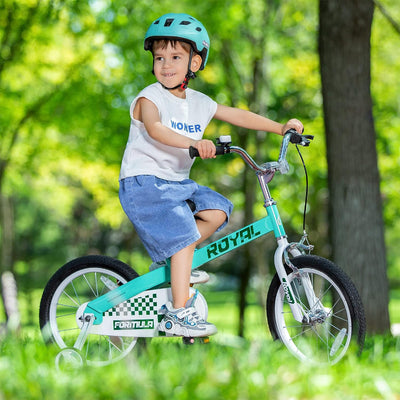 RoyalBaby Formula 16 Inch Kids Bike with Kickstand and Training Wheels, Green