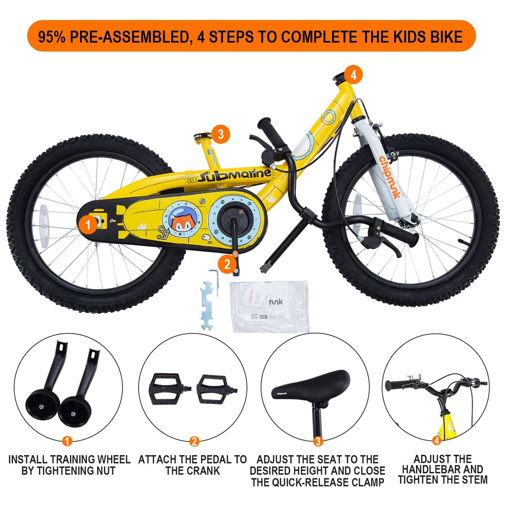 RoyalBaby Cruiser 14" Bike w/Training Wheels, Bell & Reflector,Yellow(For Parts) - VMInnovations