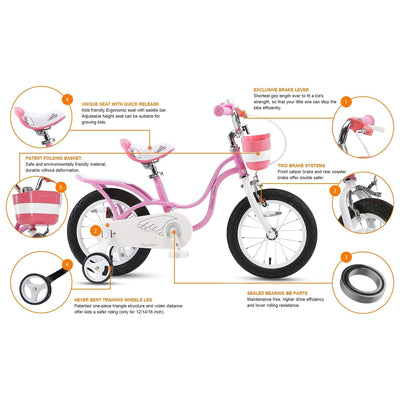 RoyalBaby Little Swan 12" Carbon Steel Kids Bicycle with Dual Hand Brakes, Pink