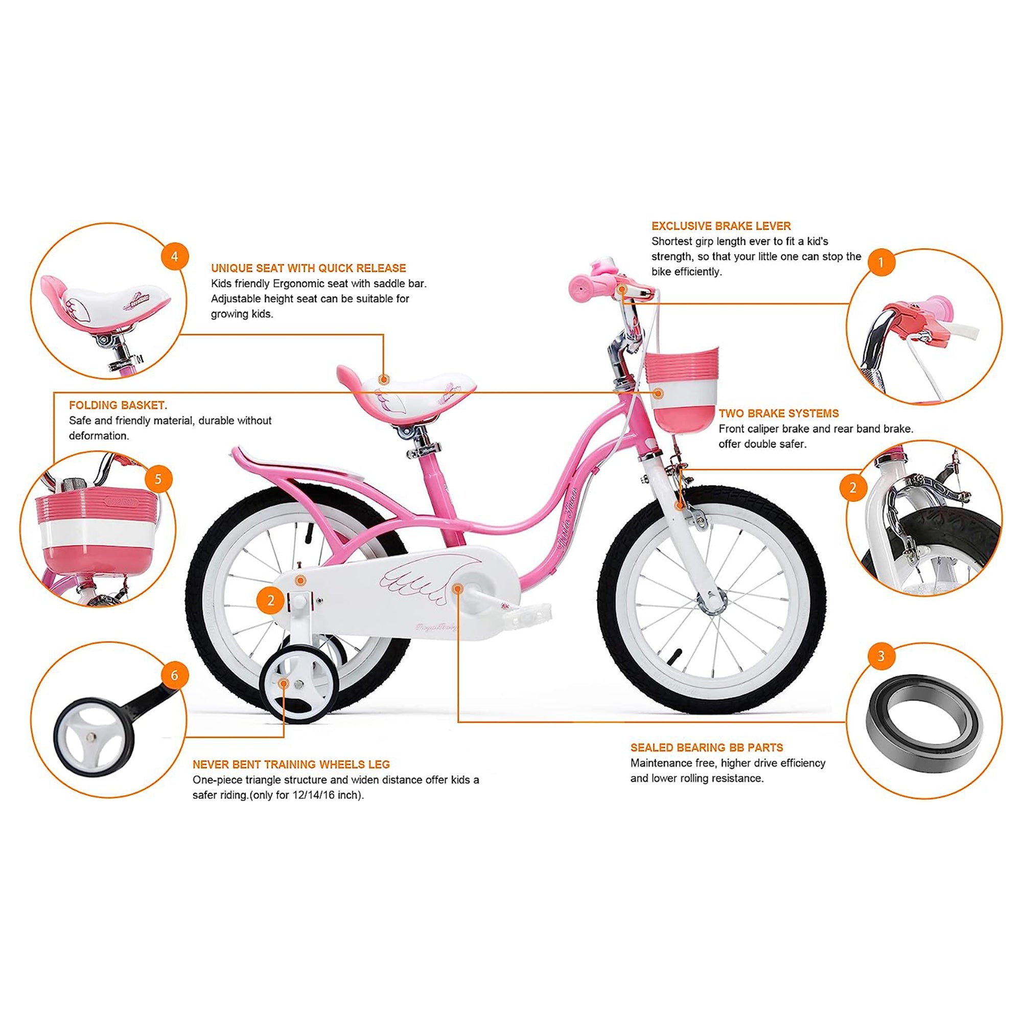 Little Swan 18" Carbon Steel Kids Bicycle with Dual Hand Brakes, Pink (Open Box) - VMInnovations
