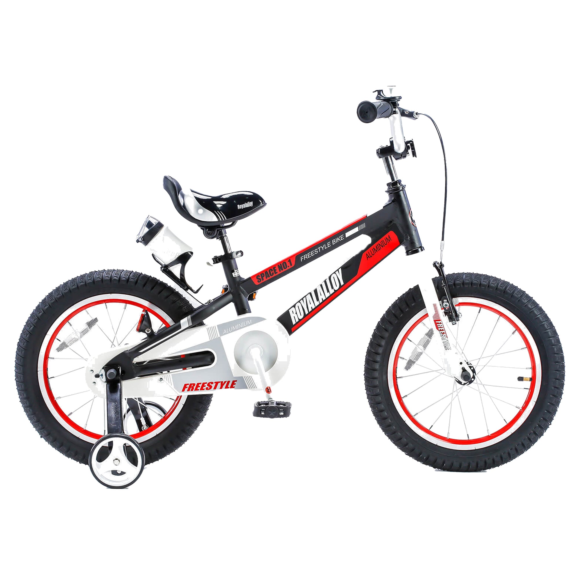 RoyalBaby Space No. 1 Freestyle 16" Kids Bike, Training Wheels & Kickstand,Black - VMInnovations
