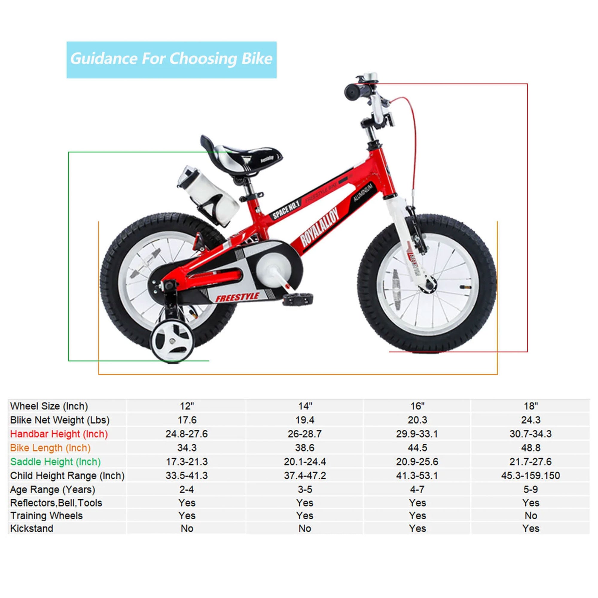 RoyalBaby Space No. 1 Freestyle 16" Kids Bike w/Training Wheels & Kickstand, Red - VMInnovations
