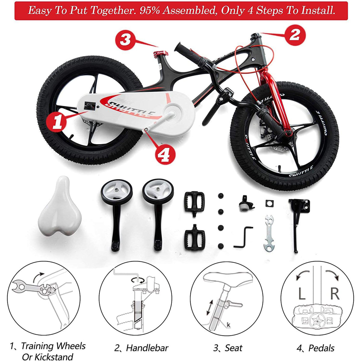 RoyalBaby Space Shuttle 14" Alloy Kids Bicycle w/2 Disc Brakes, Black (Open Box)