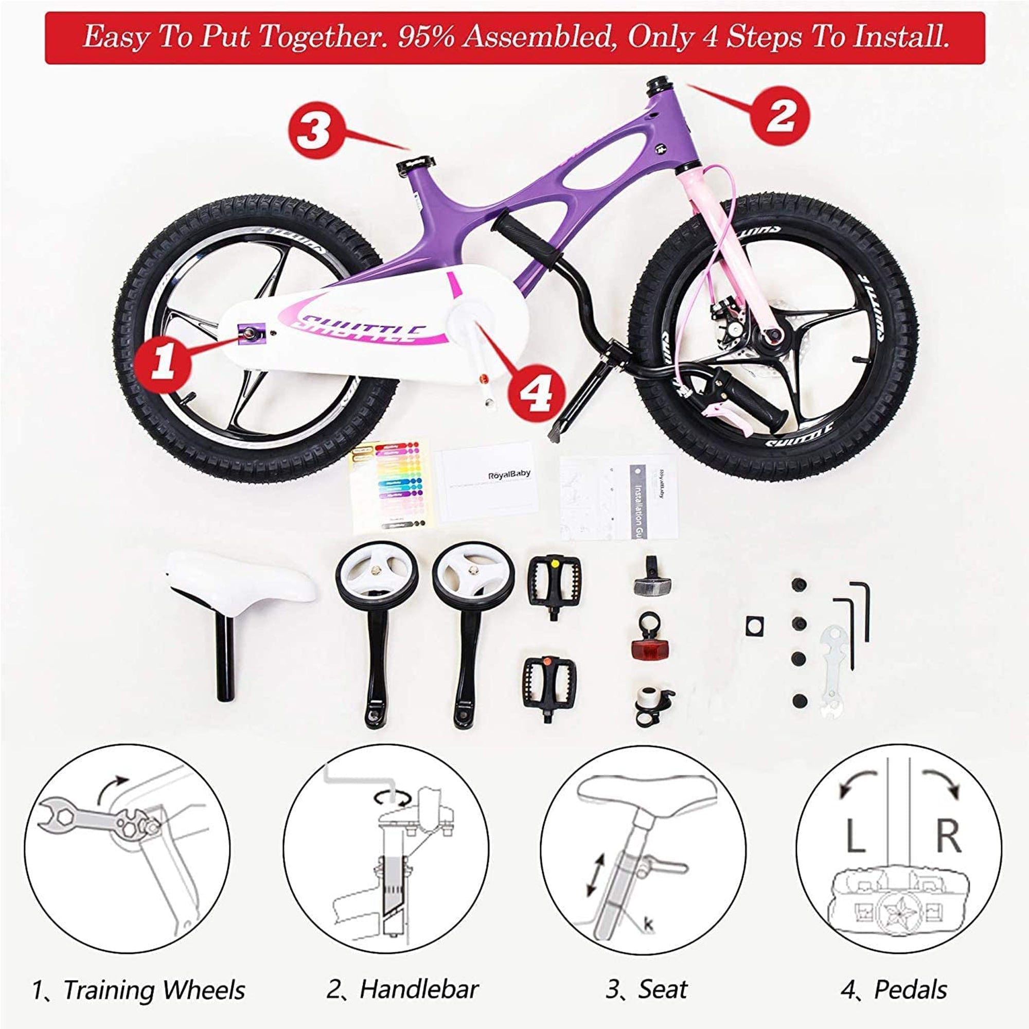 RoyalBaby Space Shuttle 14" Alloy Kids Bike w/Training Wheels, Purple (Used) - VMInnovations
