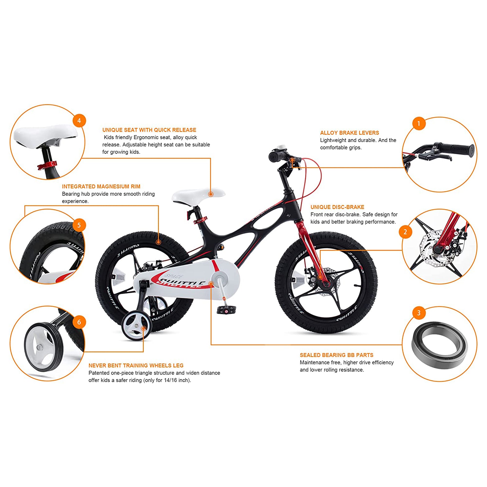 RoyalBaby Space Shuttle 16" Mag. Alloy Kids Bike w/Training Wheels, Black (Used) - VMInnovations