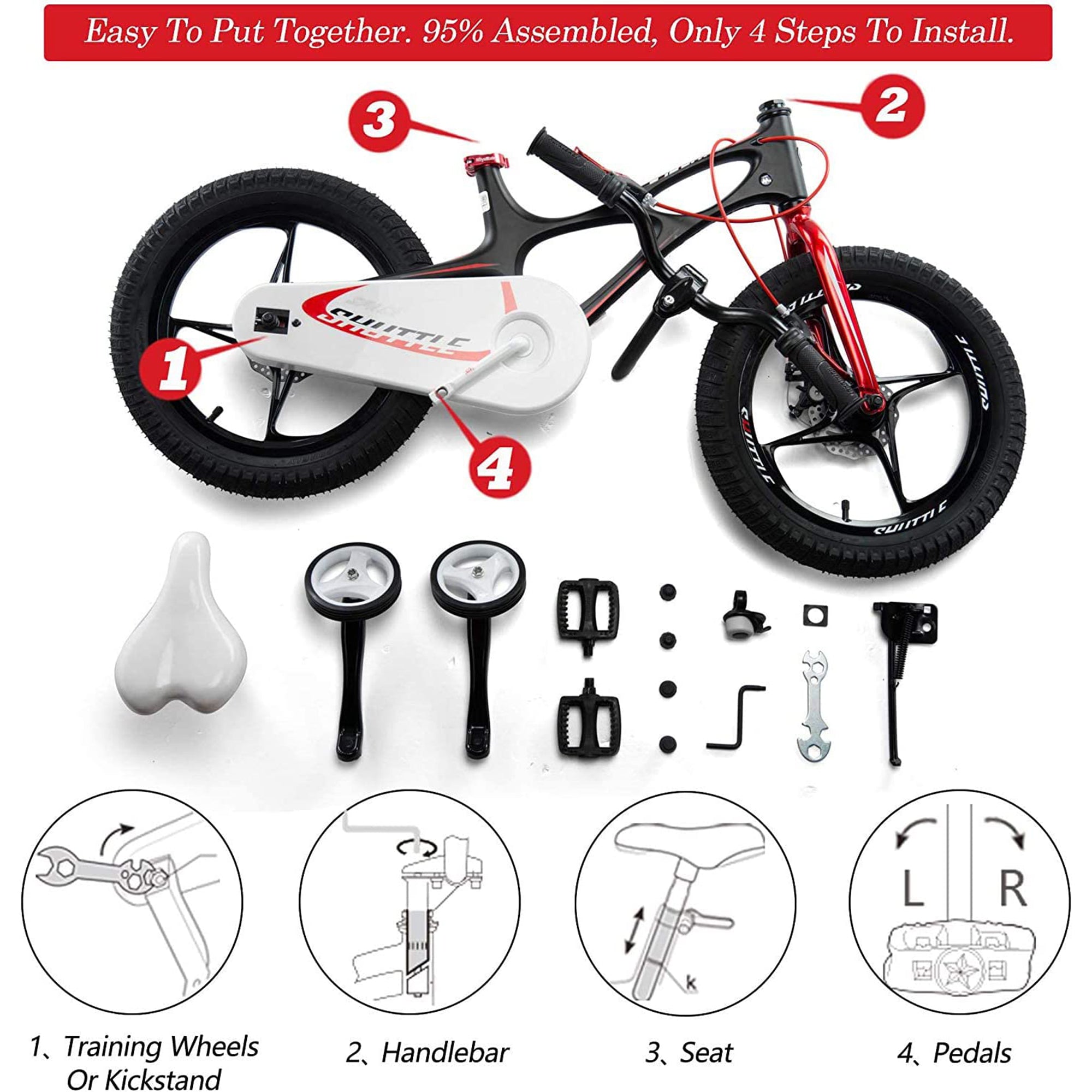 RoyalBaby Space Shuttle 16" Alloy Kids Bike w/Training Wheels, Black (Open Box) - VMInnovations