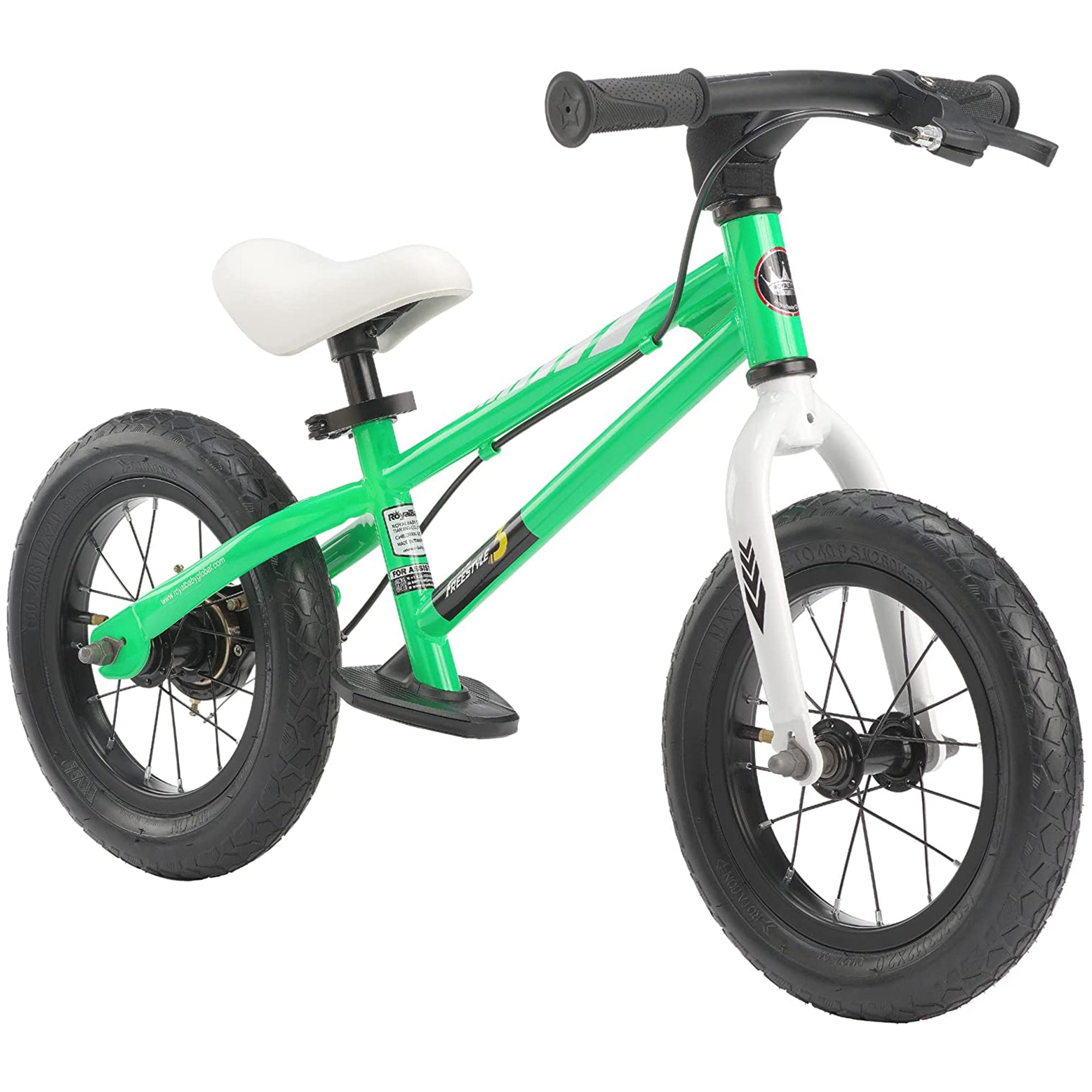 RoyalBaby Freestyle 12" Balance Bike with Handbrakes for Kids Ages 2 to 5, Green - VMInnovations
