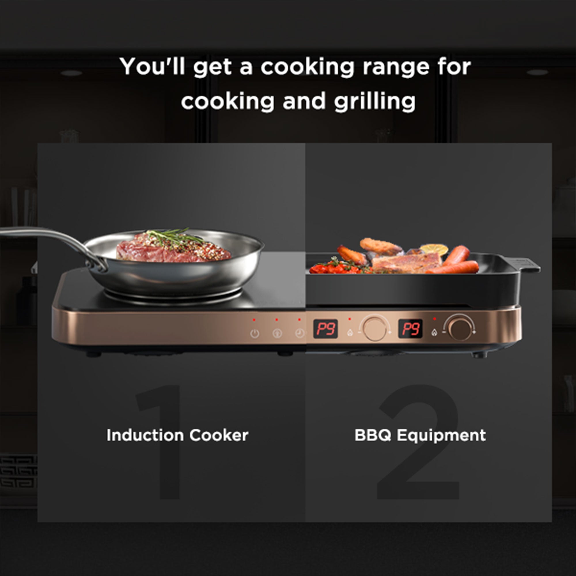 COOKTRON Portable Cooktop Electric Stove &Cast Iron Griddle, Rose Gold (Used) - VMInnovations